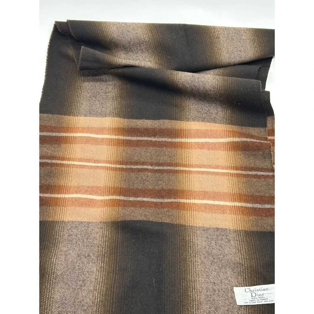 Christian Dior 100% Wool Plaid Fringe Scarf Made in Fancy White Lable